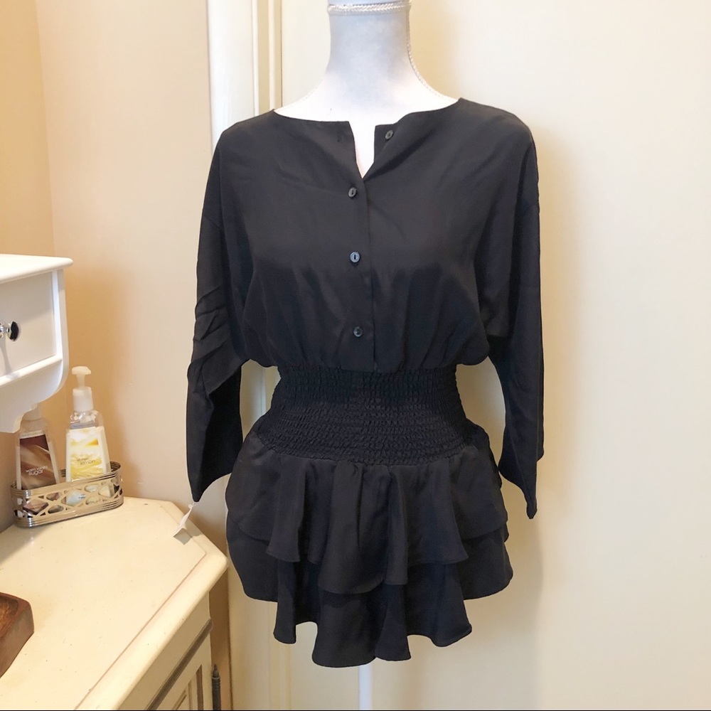 •NWT Black Parker Silk Long Sleeve Button Blouse•
